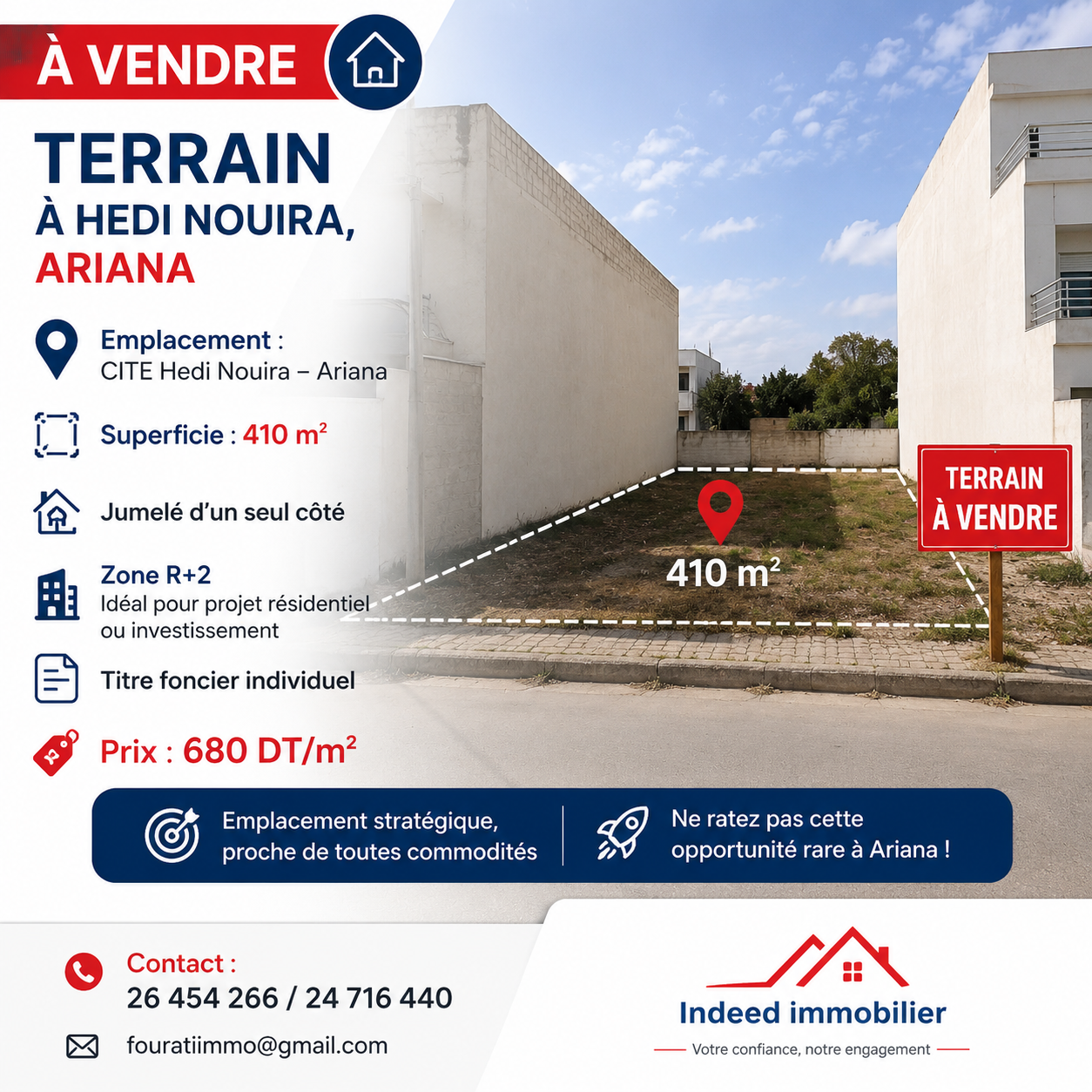 À VENDRE – Terrain à Hedi Nouira, Ariana
